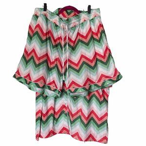Groupie Pajamas Women's Pink and Green Chevron Pajama Set Size 2XL